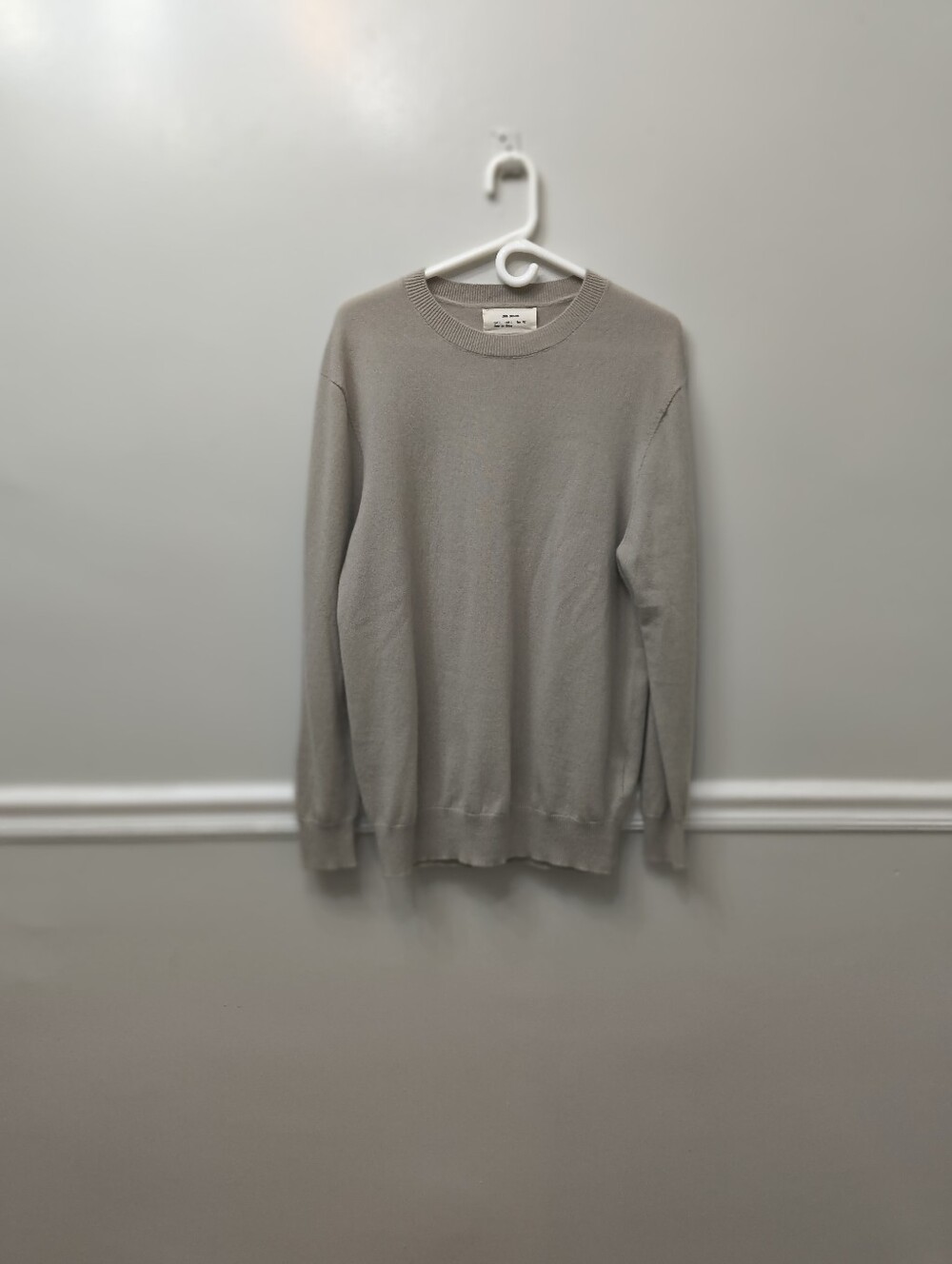 Zara Origins Men's 100% Cashmere Crewneck Sweater Beige Cream L Quiet Luxury - Picture 4 of 10